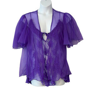 Vtg 90s Midnight Hour Plus Sz 2X Robe & Gown Set Purple Lace Frilly Feminine